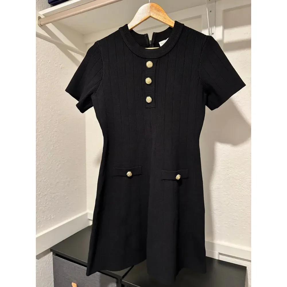 NWOT TUCKERNUCK HYACINTH HOUSE Black Knit Barbara Mini Dress Sz M - Picture 7 of 10